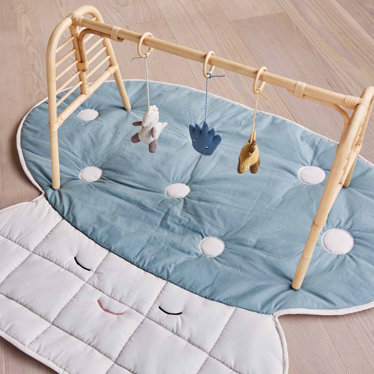 OYOY MINI Mushroom Quilted Blanket Blanket 102 Offwhite / Pale Blue