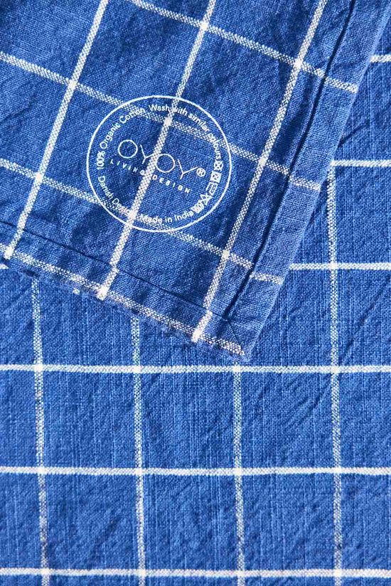 OYOY LIVING Grid Tablecloth - 200x140 cm Napkin 602 Dark Blue / White