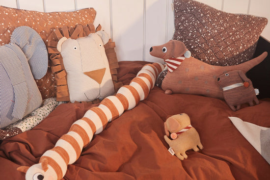 OYOY MINI Lobo Lion Denim Cushion Soft Toys 307 Caramel