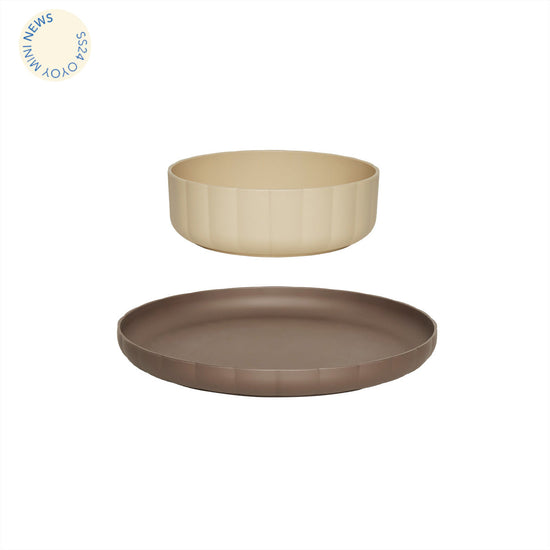 OYOY MINI Pullo Plate & Bowl - Set of 2 Dining Ware 312 Taupe / Vanilla